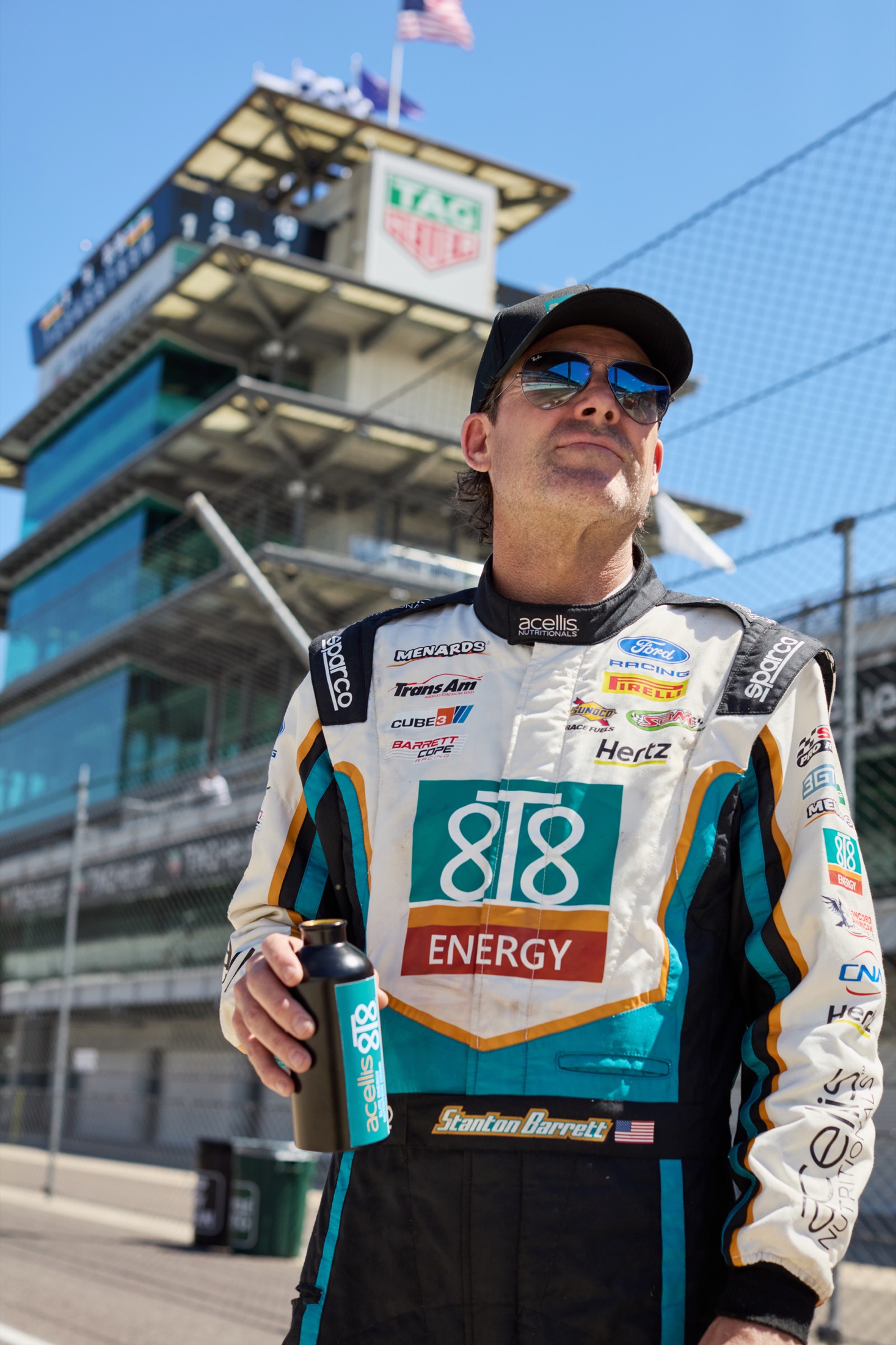Stanton Barrett in his Acellis 8T8 firesuit at Indianapolis Motor Speedway