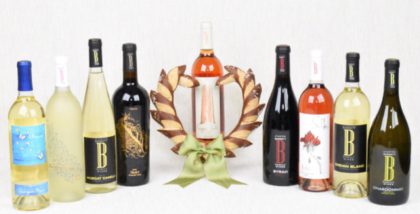 The Stanton Barrett Winery bottle lineup with an award medal